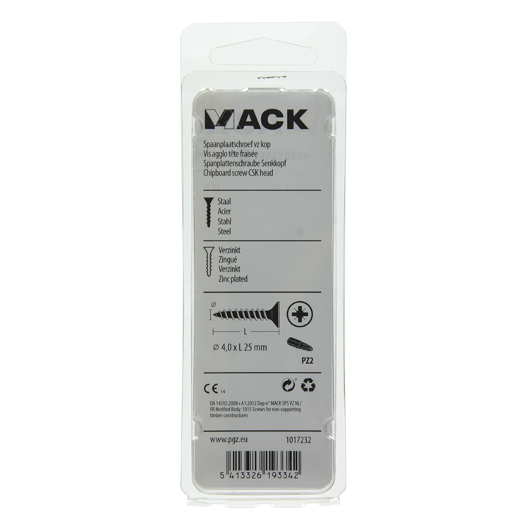 Mack 1017232 - vis pour panneaux d'aggloméré avec tête plaquée jaune 25 pièces 4,0 x 25 mm | 10 pièces