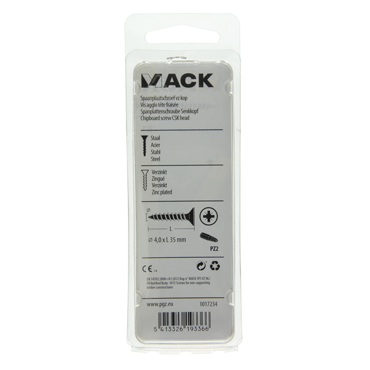 Mack 1017234 - vis pour panneaux d'aggloméré avec tête plaquée jaune 20 pcs 4,0 x 35 mm | 10 pièces