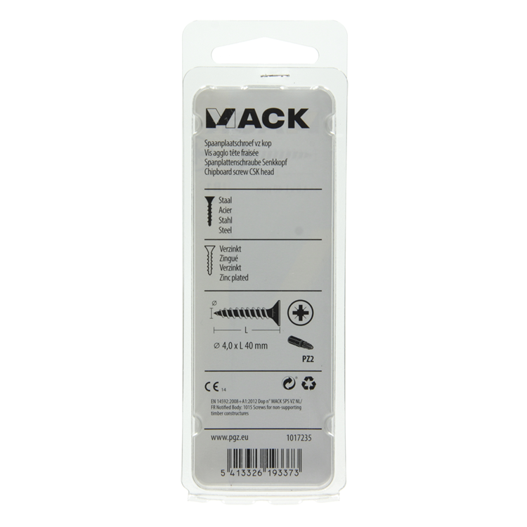 Mack 1017235 - vis pour panneaux d'aggloméré avec tête plaquée jaune 18 pièces 4,0 x 40 mm | 10 pièces