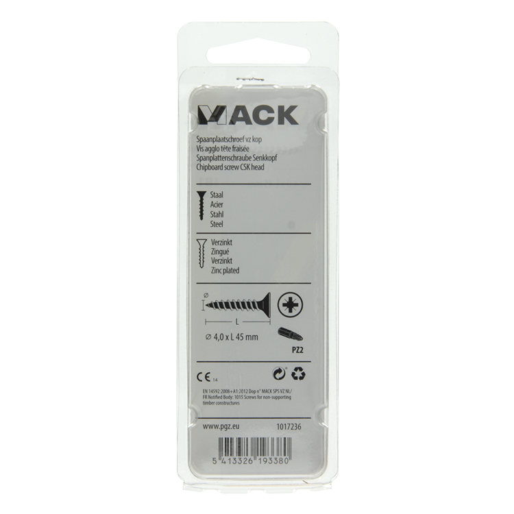 Mack 1017236 - vis pour panneaux d'aggloméré avec tête plaquée jaune 16 pcs 4,0 x 45 mm | 10 pièces
