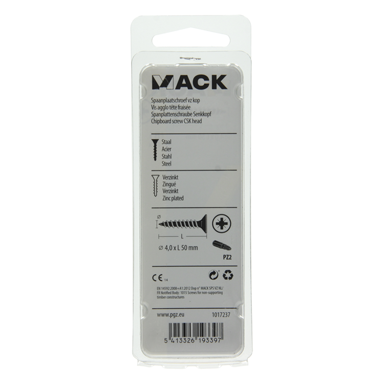Mack 1017237 - vis pour panneaux d'aggloméré avec tête plaquée jaune 15 pièces 4,0 x 50 mm | 10 pièces