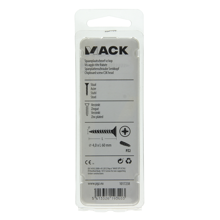 Mack 1017238 - vis pour panneaux d'aggloméré avec tête plaquée jaune 12 pcs 4,0 x 60 mm | 10 pièces