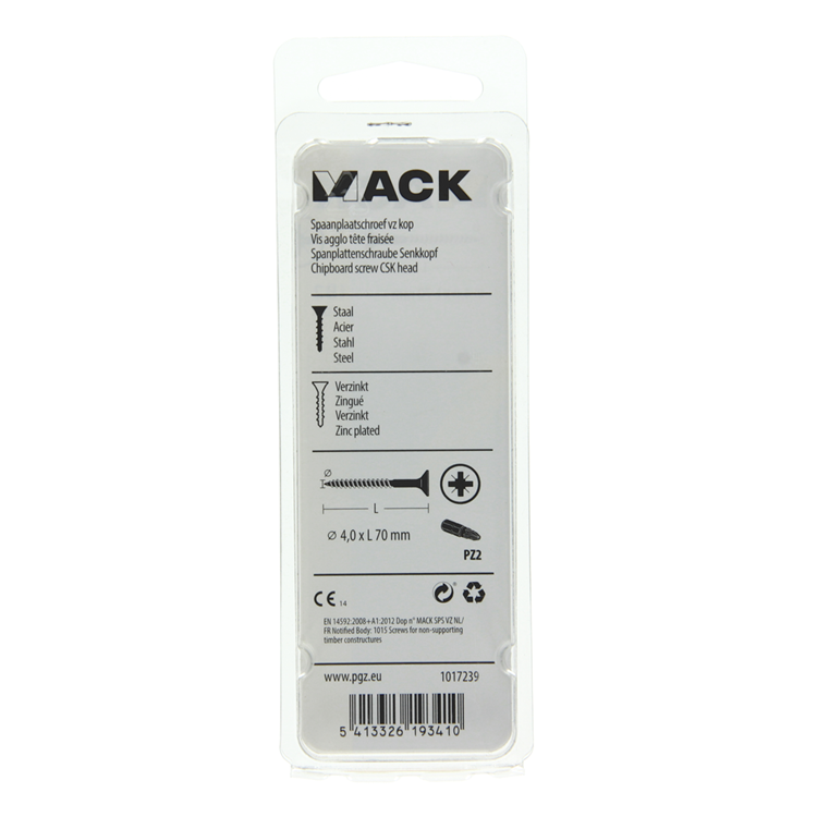 Mack 1017239 - vis pour panneaux d'aggloméré avec tête plaquée jaune 10 pcs 4,0 x 70 mm | 10 pièces