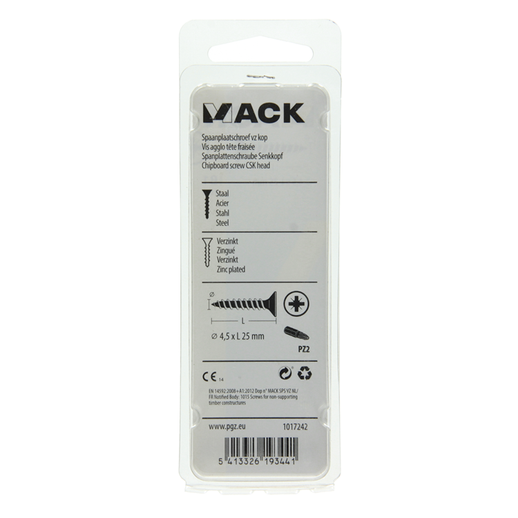 Mack 1017242 - vis pour panneaux d'aggloméré avec tête plaquée jaune 20 pcs 4,5 x 25 mm | 10 pièces