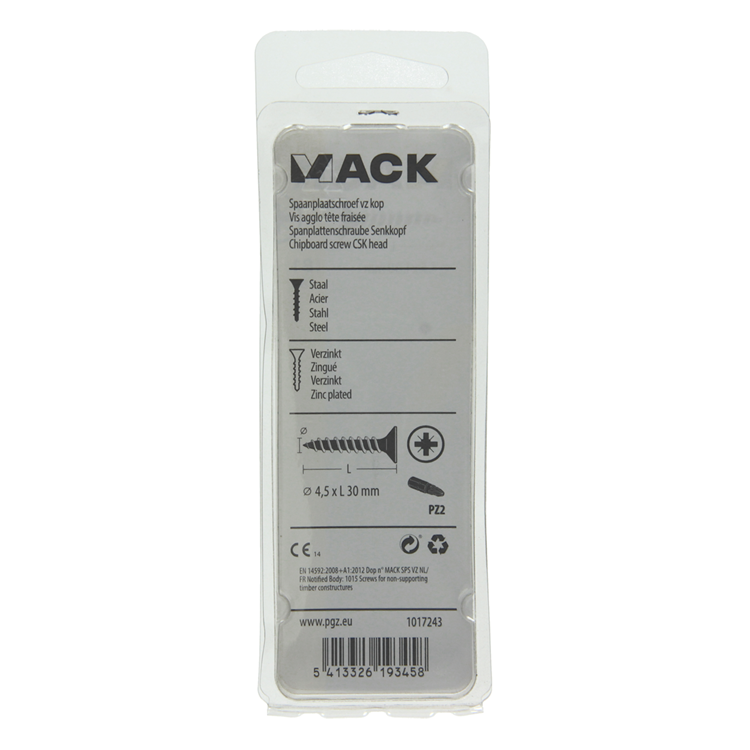 Mack 1017243 - vis pour panneaux d'aggloméré avec tête plaquée jaune 18 pcs 4,5 x 30 mm | 10 pièces