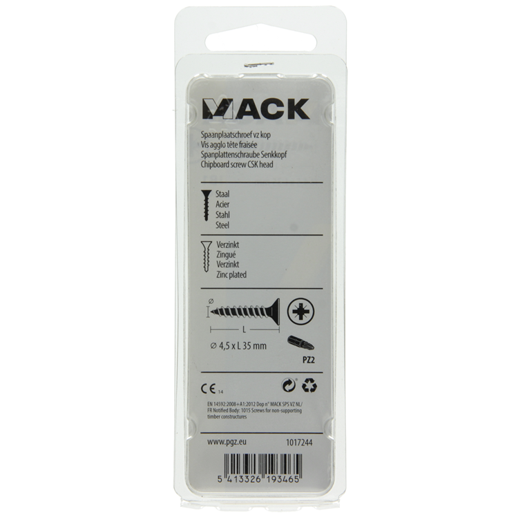 Mack 1017244 - vis pour panneaux d'aggloméré avec tête plaquée jaune 16 pcs 4,5 x 35 mm | 10 pièces