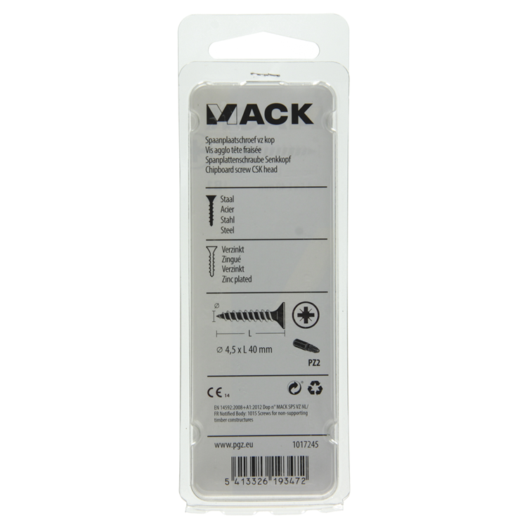 Mack 1017245 - vis pour panneaux d'aggloméré avec tête plaquée jaune 15 pcs 4,5 x 40 mm | 10 pièces