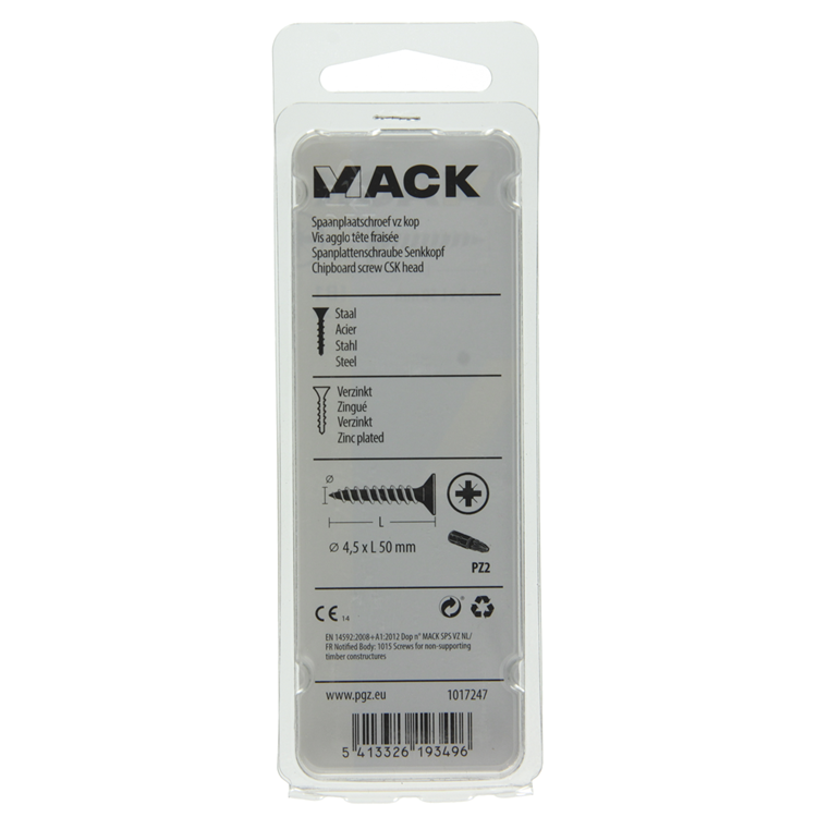 Mack 1017247 - vis pour panneaux d'aggloméré avec tête plaquée jaune 12 pcs 4,5 x 50 mm | 10 pièces