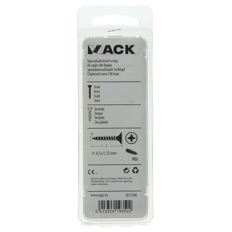 Mack 1017248 - vis pour panneaux d'aggloméré avec tête plaquée jaune 11 pcs 4,5 x 55 mm | 10 pièces