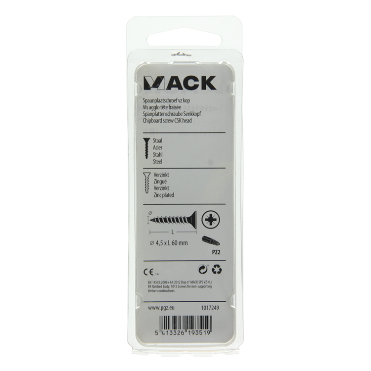 Mack 1017249 - vis pour panneaux d'aggloméré avec tête plaquée jaune 10 pcs 4,5 x 60 mm | 10 pièces