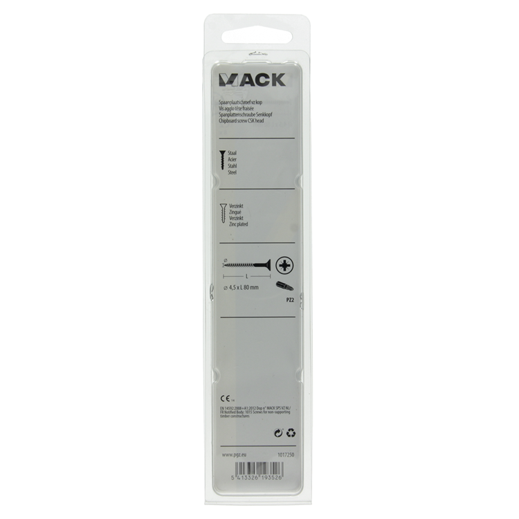 Mack 1017250 - vis pour panneaux d'aggloméré avec tête plaquée jaune. 8 pièces 4,5 x 80 mm | 5 pièces