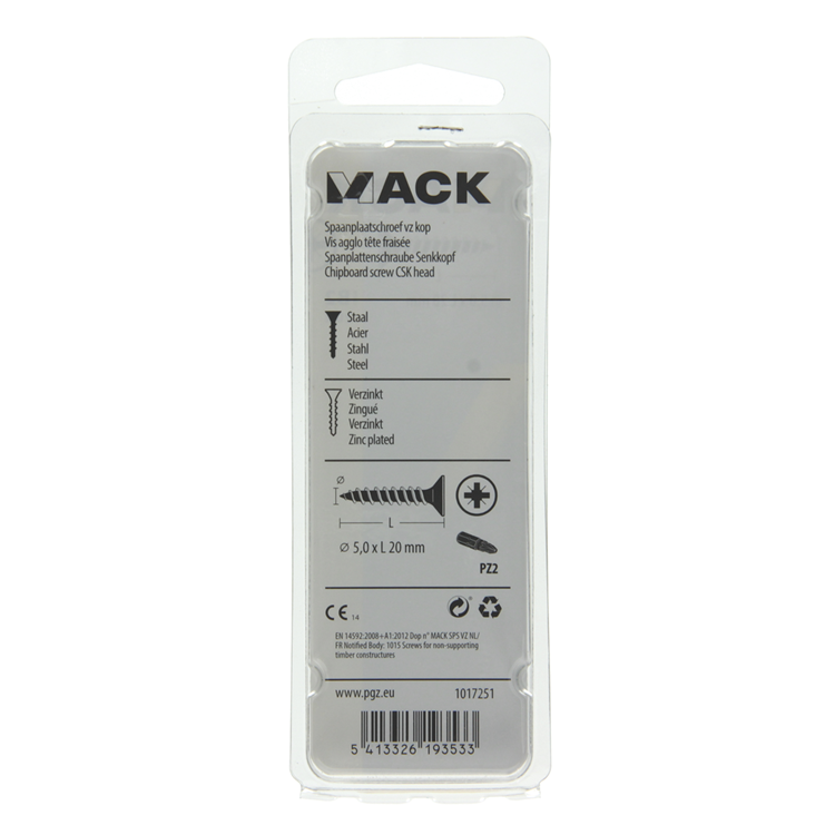 Mack 1017251 - vis pour panneaux d'aggloméré avec tête jaune 20 pcs 5,0 x 20 mm | 10 pièces