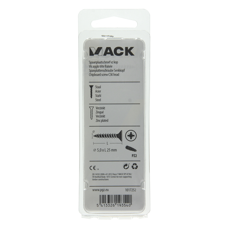 Mack 1017252 - vis pour panneaux d'aggloméré avec tête plaquée jaune 18 pcs 5,0 x 25 mm | 10 pièces