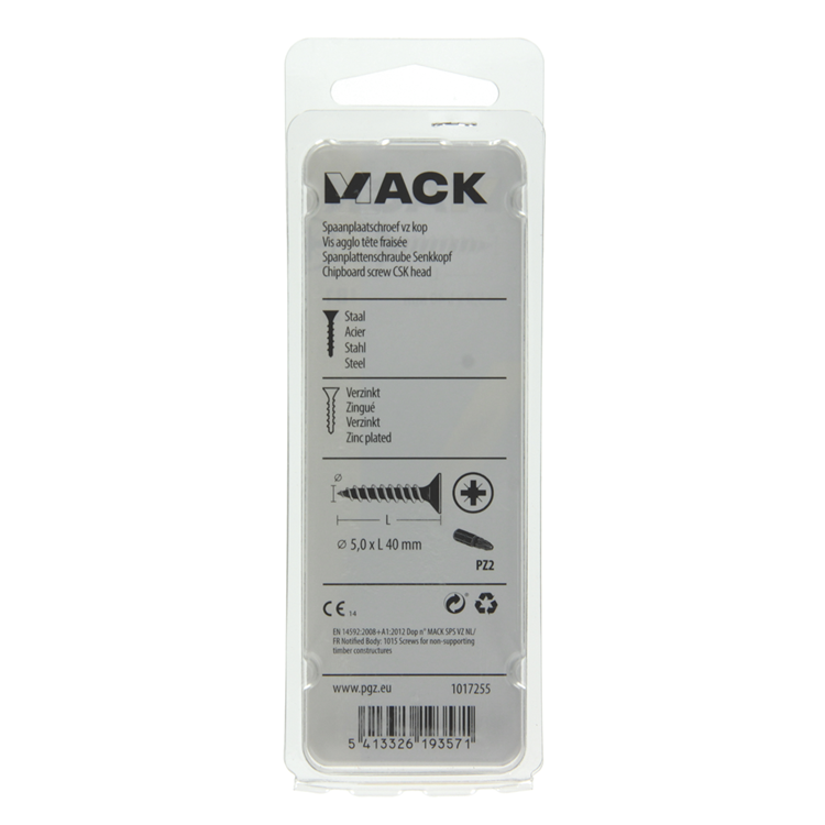 Mack 1017255 - vis pour panneaux d'aggloméré avec tête plaquée jaune 12 pcs 5,0 x 40 mm | 10 pièces
