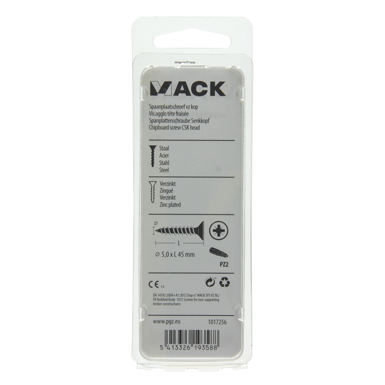 Mack 1017256 - vis pour panneaux d'aggloméré avec tête plaquée jaune 11 pcs 5,0 x 45 mm | 10 pièces