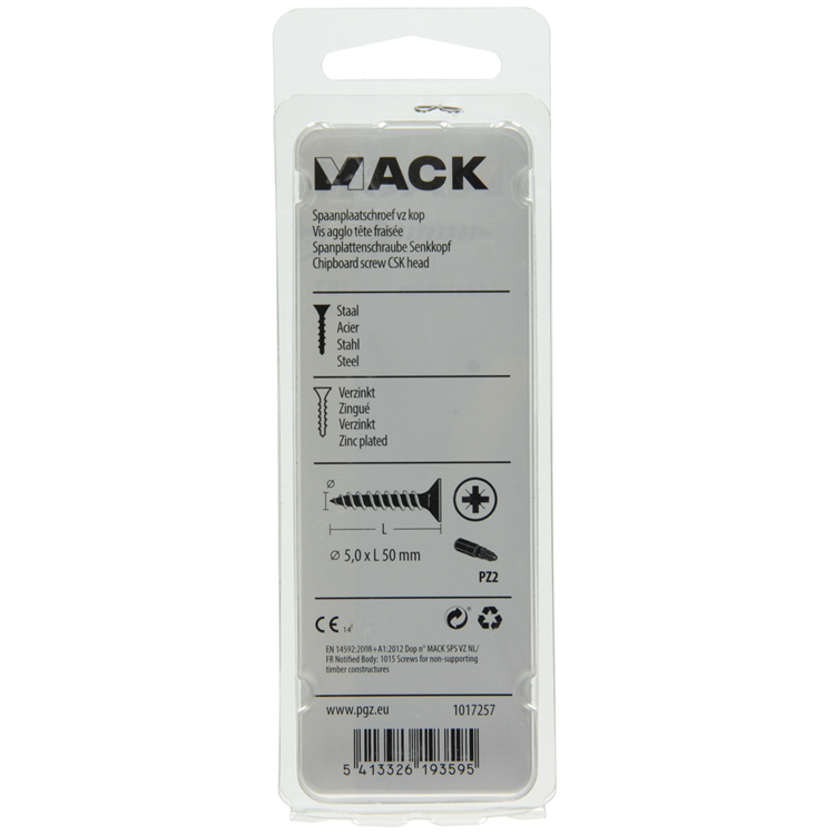 Mack 1017257 - vis pour panneaux d'aggloméré avec tête jaune 10 pcs 5,0 x 50 mm | 10 pièces