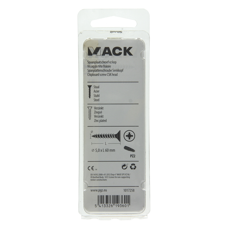 Mack 1017258 - vis pour panneaux d'aggloméré avec tête plaquée jaune. 8 pièces 5,0 x 60 mm | 10 pièces