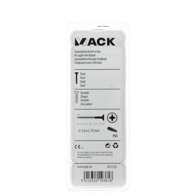 Mack 1017259 - vis pour panneaux d'aggloméré avec tête plaquée jaune. 7 pièces 5,0 x 70 mm | 10 pièces