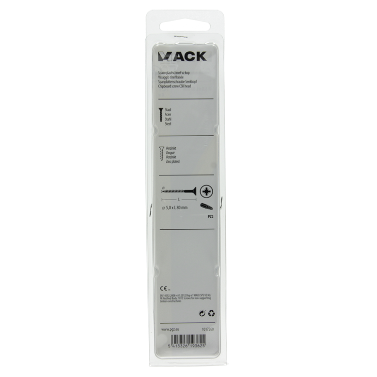 Mack 1017260 - vis pour panneaux d'aggloméré avec tête plaquée jaune. 6 pièces 5,0 x 80 mm | 5 pièces