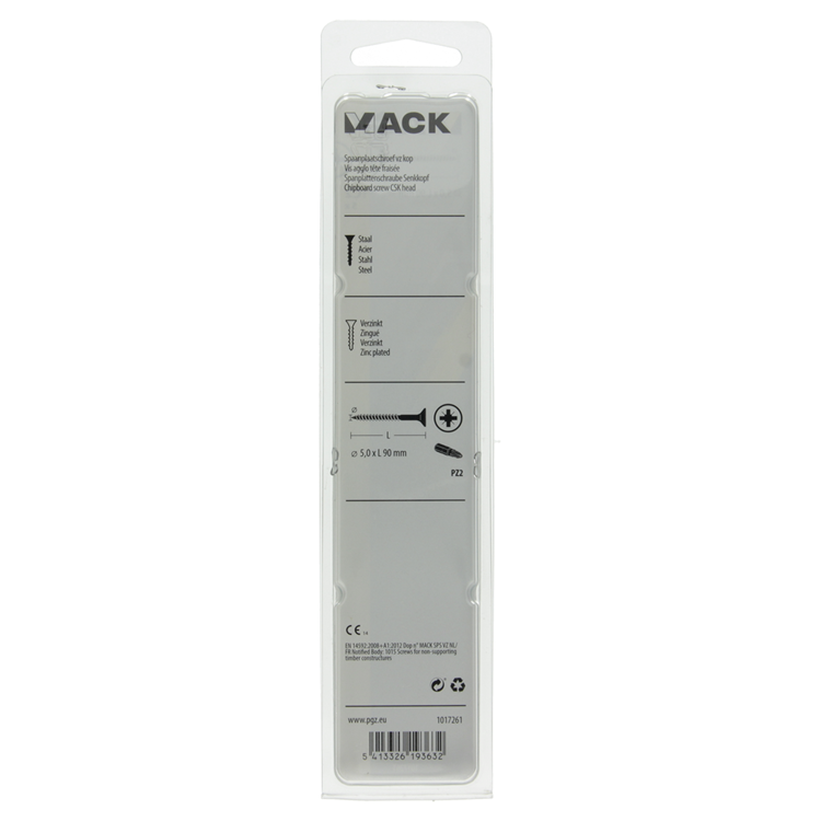 Mack 1017261 - vis pour panneaux d'aggloméré avec tête plaquée jaune. 5 pièces 5,0 x 90 mm | 5 pièces