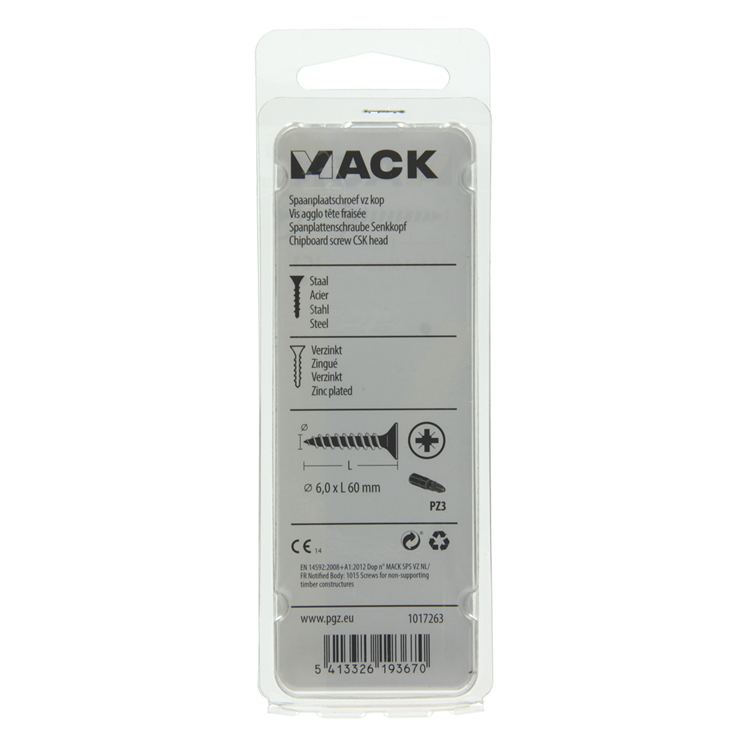 Mack 1017263 - vis pour panneaux d'aggloméré avec tête plaquée jaune. 6 pièces 6,0 x 60 mm | 10 pièces