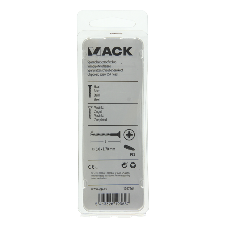 Mack 1017264 - vis pour panneaux d'aggloméré avec tête plaquée jaune. 5 pièces 6,0 x 70 mm | 10 pièces