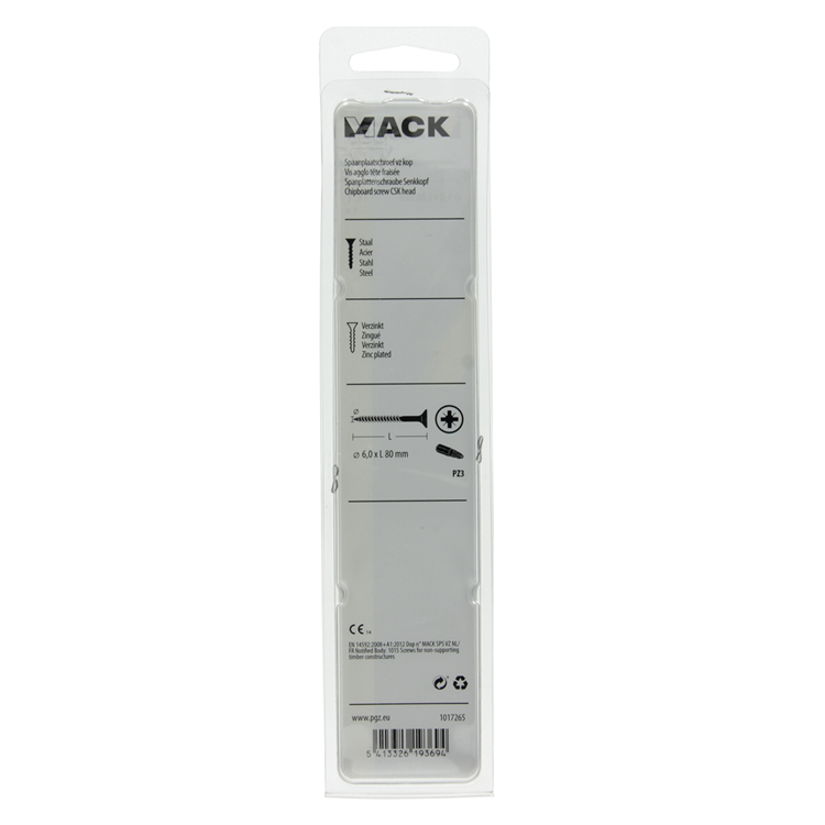 Mack 1017265 - vis pour panneaux d'aggloméré avec tête plaquée jaune. 5 pièces 6,0 x 80 mm | 5 pièces