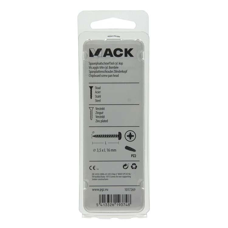 Mack 1017269 - vis pour panneaux d'aggloméré à tête cylindrique plaquée jaune 40 pcs 3,5 x 16 mm | 10 pièces