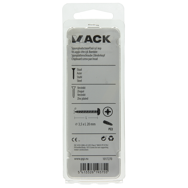 Mack 1017270 - vis pour panneaux d'aggloméré à tête cylindrique plaquée jaune 35 pcs 3,5 x 20 mm | 10 pièces