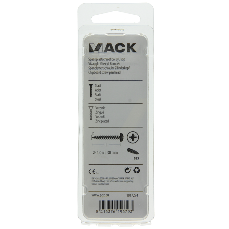 Mack 1017274 - vis pour panneaux d'aggloméré à tête cylindrique plaquée jaune 20 pièces 4,0 x 30 mm | 10 pièces