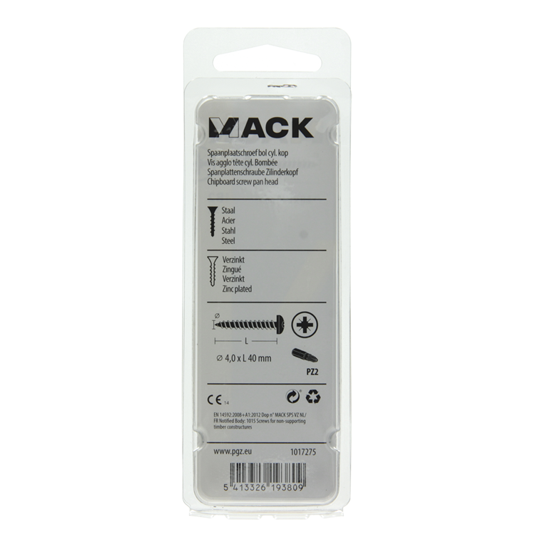 Mack 1017275 - vis pour panneaux d'aggloméré à tête cylindrique plaquée jaune 15 pièces 4,0 x 40 mm | 10 pièces