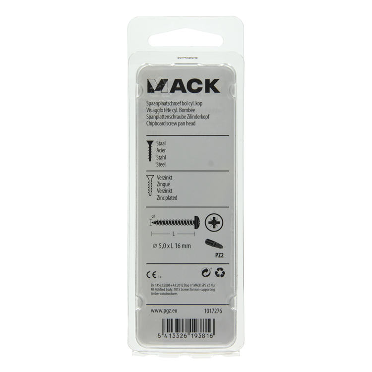 Mack 1017276 - vis pour panneaux d'aggloméré à tête cylindrique plaquée jaune 25 pièces 5,0 x 16 mm | 10 pièces