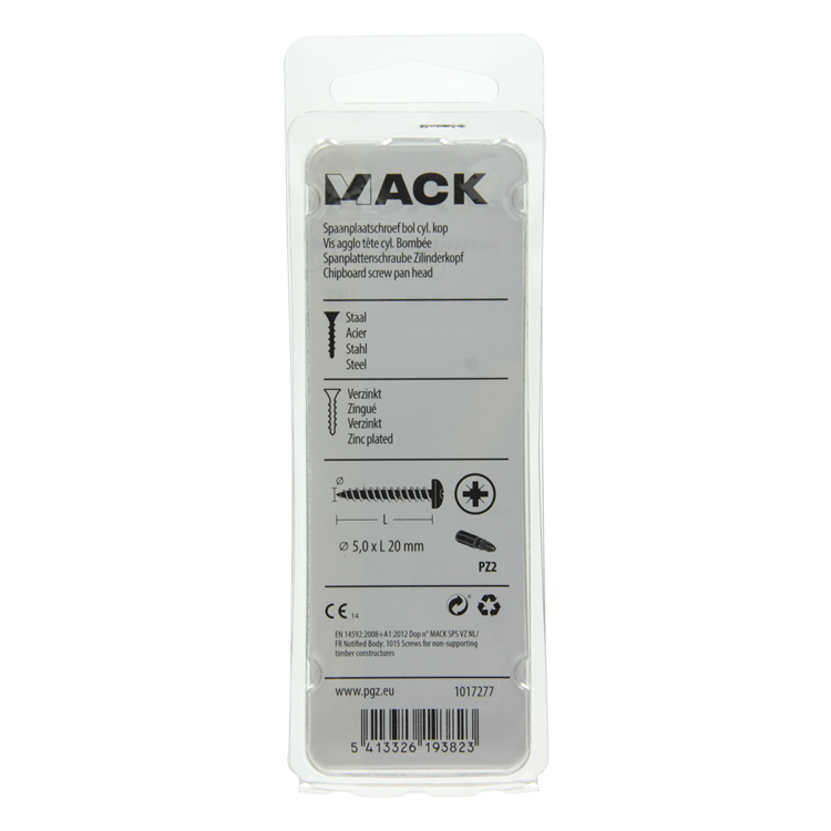 Mack 1017277 - vis pour panneaux d'aggloméré à tête cylindrique plaquée jaune 20 pièces 5,0 x 20 mm | 10 pièces