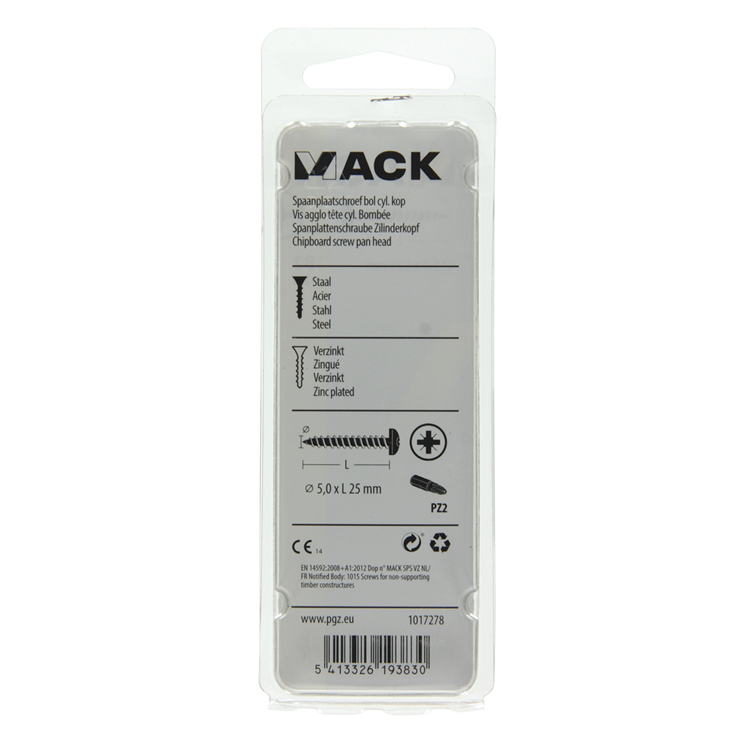 Mack 1017278 - vis pour panneaux d'aggloméré à tête cylindrique plaquée jaune 18 pièces 5,0 x 25 mm | 10 pièces