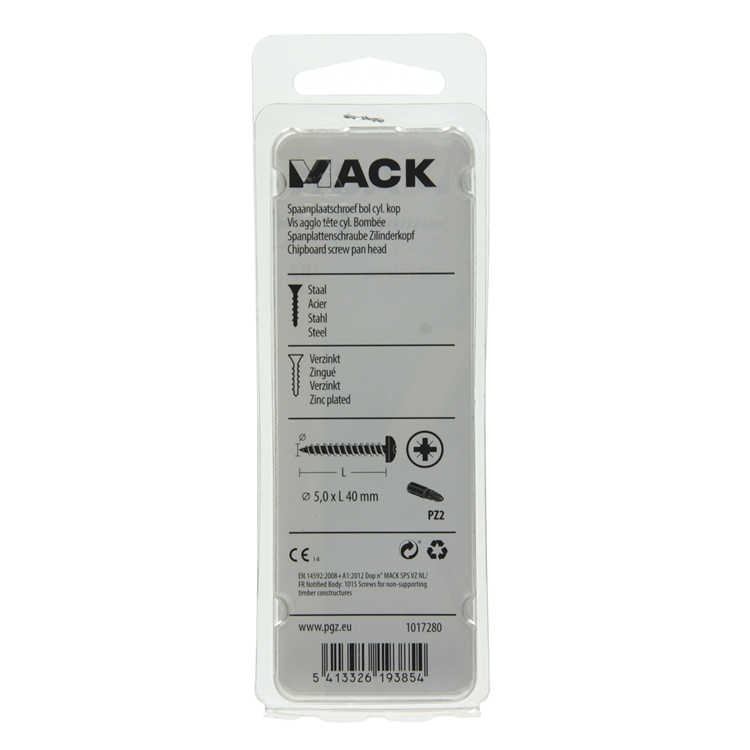 Mack 1017280 - vis pour panneaux d'aggloméré à tête cylindrique plaquée jaune 12 pièces 5,0 x 40 mm | 10 pièces