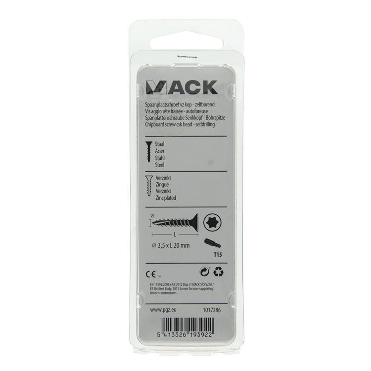 Mack 1017286 - tête de vis à copeaux à monter soi-même plaquée jaune 35 pcs 3,5 x 20 mm | 10 pièces