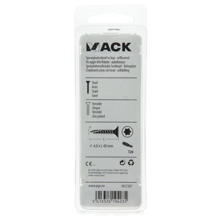 Mack 1017297 - spaanplschr.vzkop-selfb. plaqué jaune 18 pièces 4,0 x 40 mm | 10 pièces