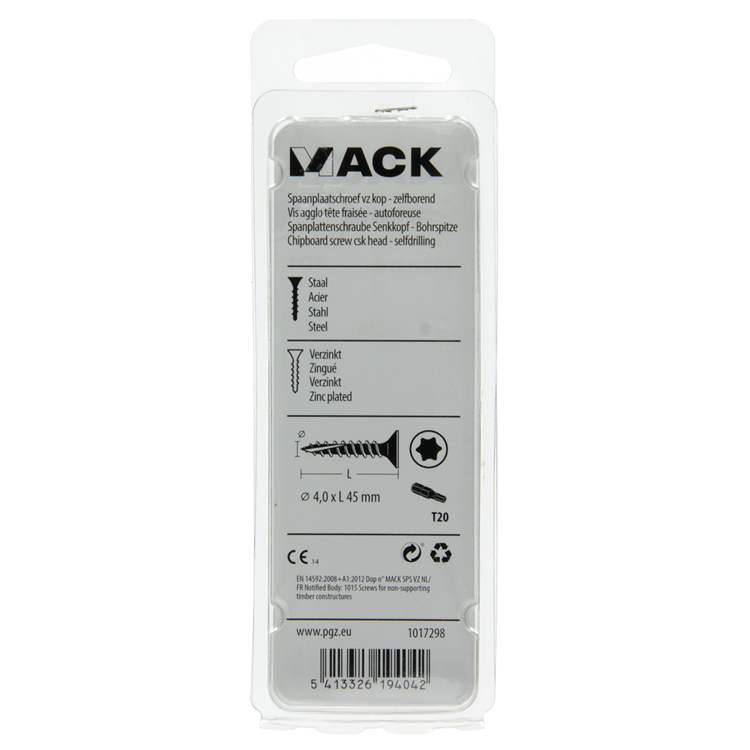Mack 1017298 - tête de vis à copeaux à monter soi-même plaquée jaune 16 pièces 4,0 x 45 mm | 10 pièces