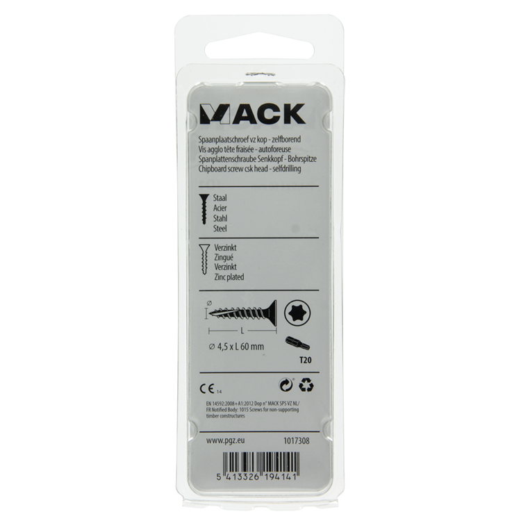 Mack 1017308 - spainplschr.vzkop-auto-assemblage jaune sat.10 pièces 4,5 x 60 mm | 10 pièces