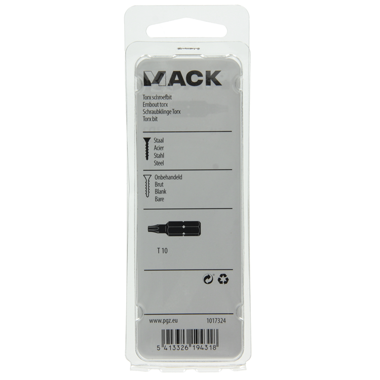 Mack 1017324 - embout à vis Torx acier non traité 2 pcs t 10 | 10 pièces