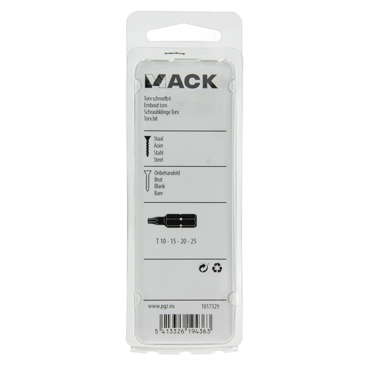Mack 1017329 - embout à vis Torx acier non traité 4 pcs t10-15 20-25 | 10 pièces