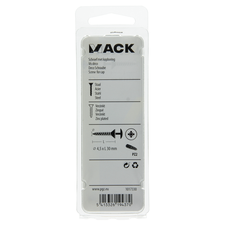 Mack 1017330 - vis avec alésage à tête, acier galvanisé. 12 pièces 4,5 x 30 mm | 10 pièces