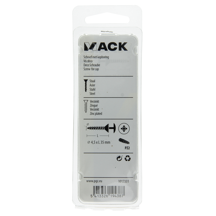 Mack 1017331 - vis avec alésage à tête, acier galvanisé. 12 pièces 4,5 x 35 mm | 10 pièces