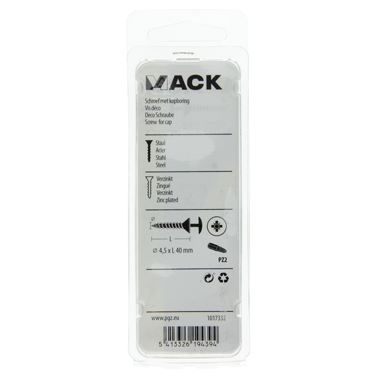 Mack 1017332 - vis avec alésage à tête, acier galvanisé. 10 pièces 4,5 x 40 mm | 10 pièces