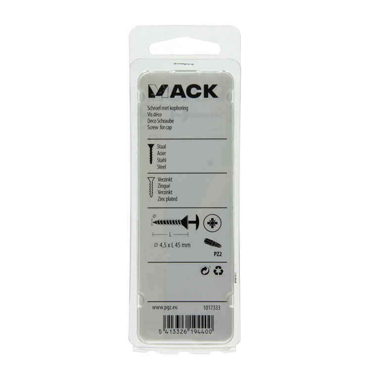 Mack 1017333 - vis avec alésage à tête, acier galvanisé. 10 pièces 4,5 x 45 mm | 10 pièces