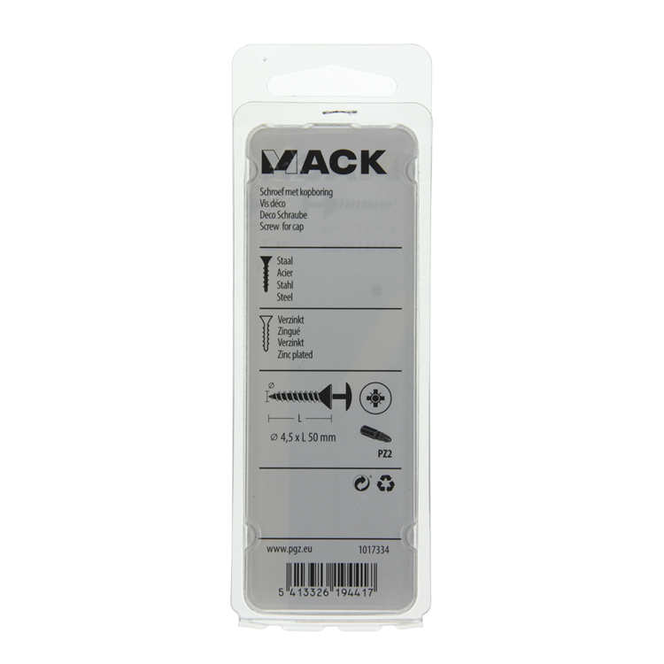 Mack 1017334 - vis avec alésage à tête, acier galvanisé. 8 pièces 4,5 x 50 mm | 10 pièces