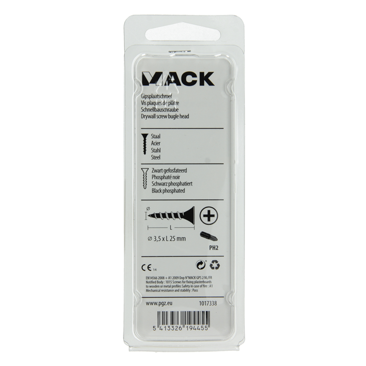 Mack 1017338 - vis pour plaques de plâtre phosph noir. 30 pièces 3,5 x 25 mm | 10 pièces
