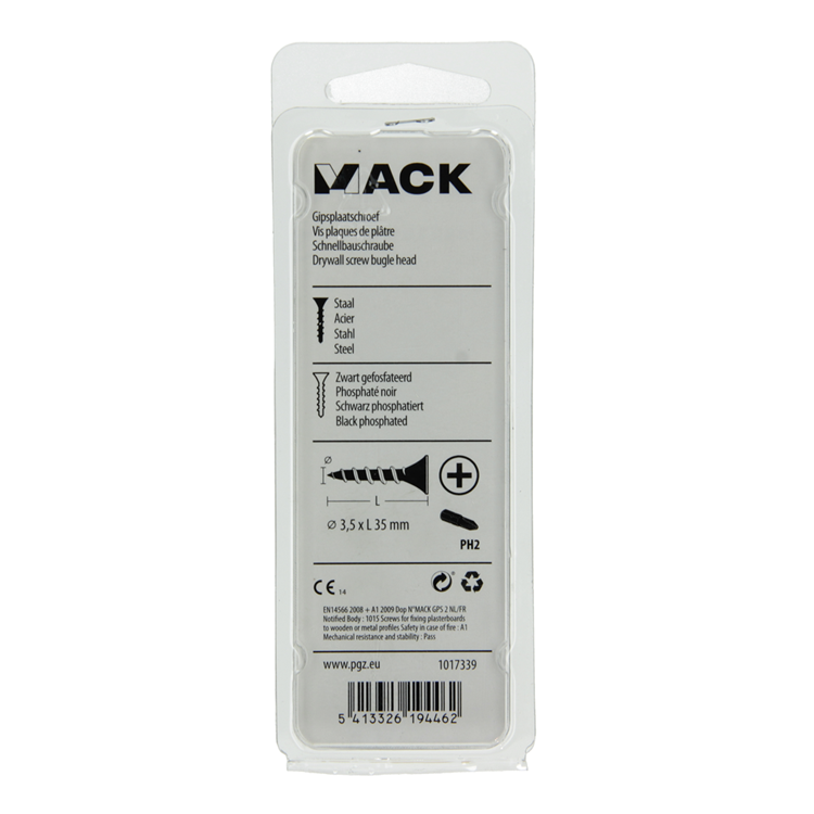 Mack 1017339 - vis pour plaques de plâtre phosph noir. 25 pièces 3,5 x 35 mm | 10 pièces