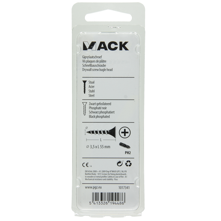 Mack 1017341 - vis pour plaques de plâtre phosph noir. 15 pièces 3,5 x 55 mm | 10 pièces