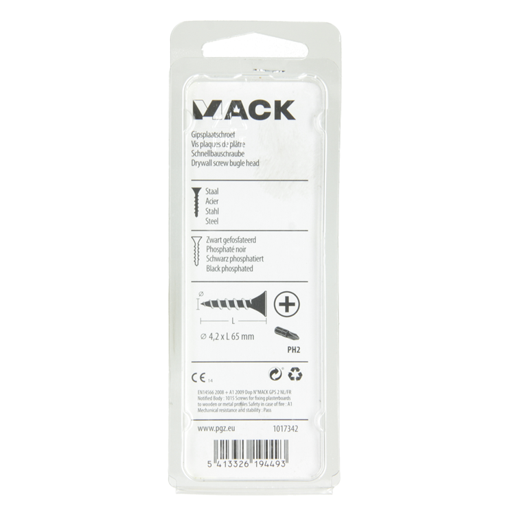 Mack 1017342 - vis pour plaques de plâtre phosph noir. 12 pièces 4,2 x 65 mm | 10 pièces